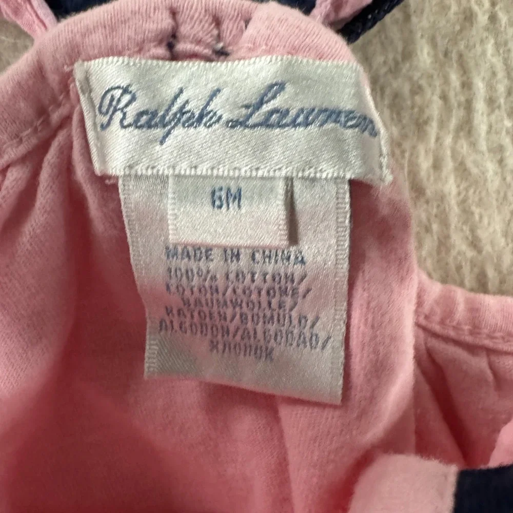 Ralph Lauren Sun Dress Baby Girl 6M Pink Good Ruffle Bow Nautical Straps
